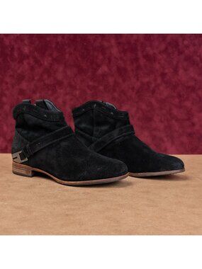 UGG Women Austin Black Suede Western Low Boho Cottage Ankle Boots sz 10
